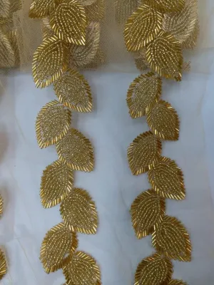 Golden Leaf Handwork Beads Work Embroidered Border
