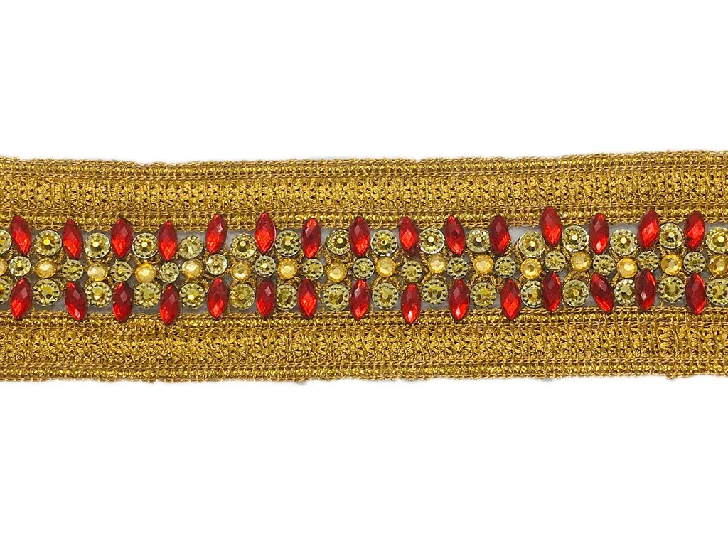Golden Red Thread and Stone Work Studded Embroidered Border
