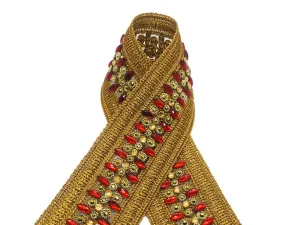Golden Red Thread and Stone Work Studded Embroidered Border