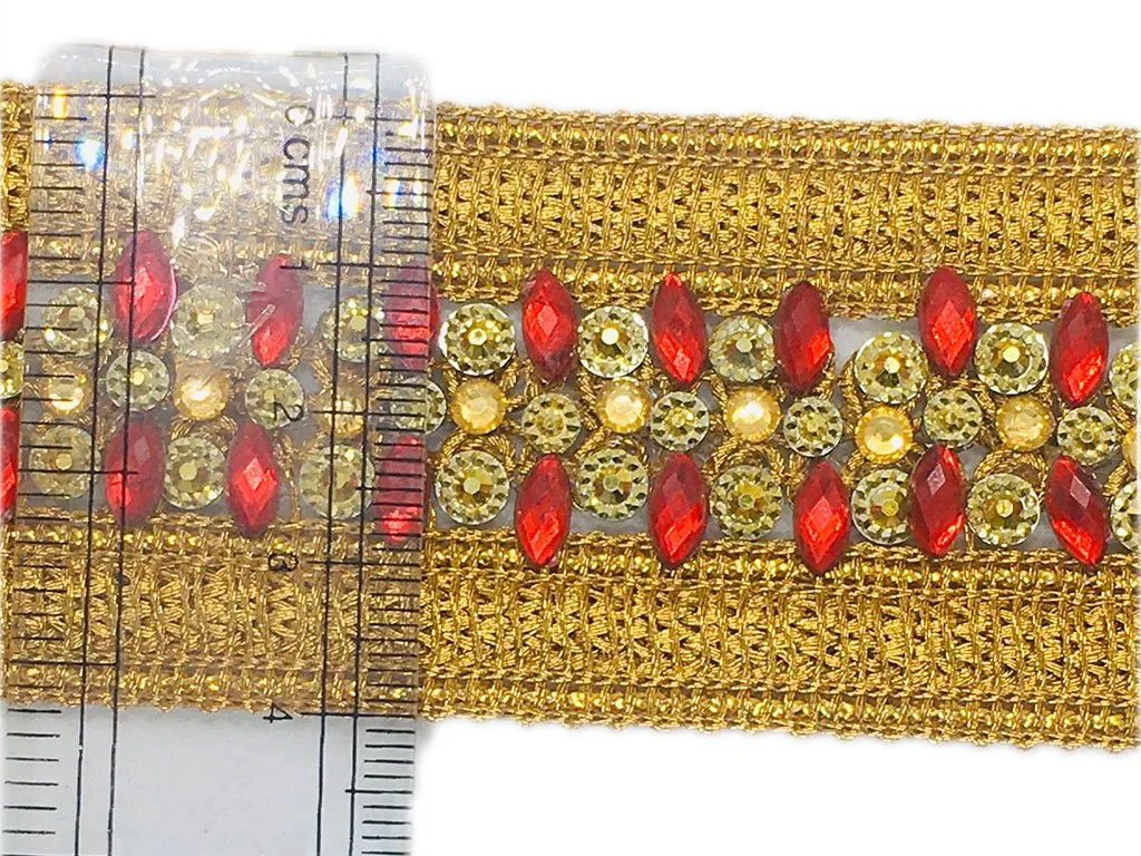 Golden Red Thread and Stone Work Studded Embroidered Border