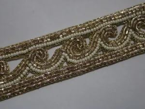 Golden White Fancy Beads Work Embellished Embroidered Border