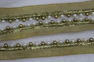 Golden White Pearl Work Embroidered Border