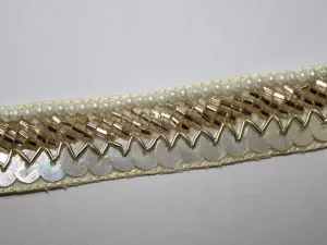 Golden White Sequins and Beads Work Embroidered Border