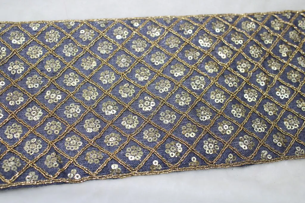 Grey Embellished Sequins Embroidered Border