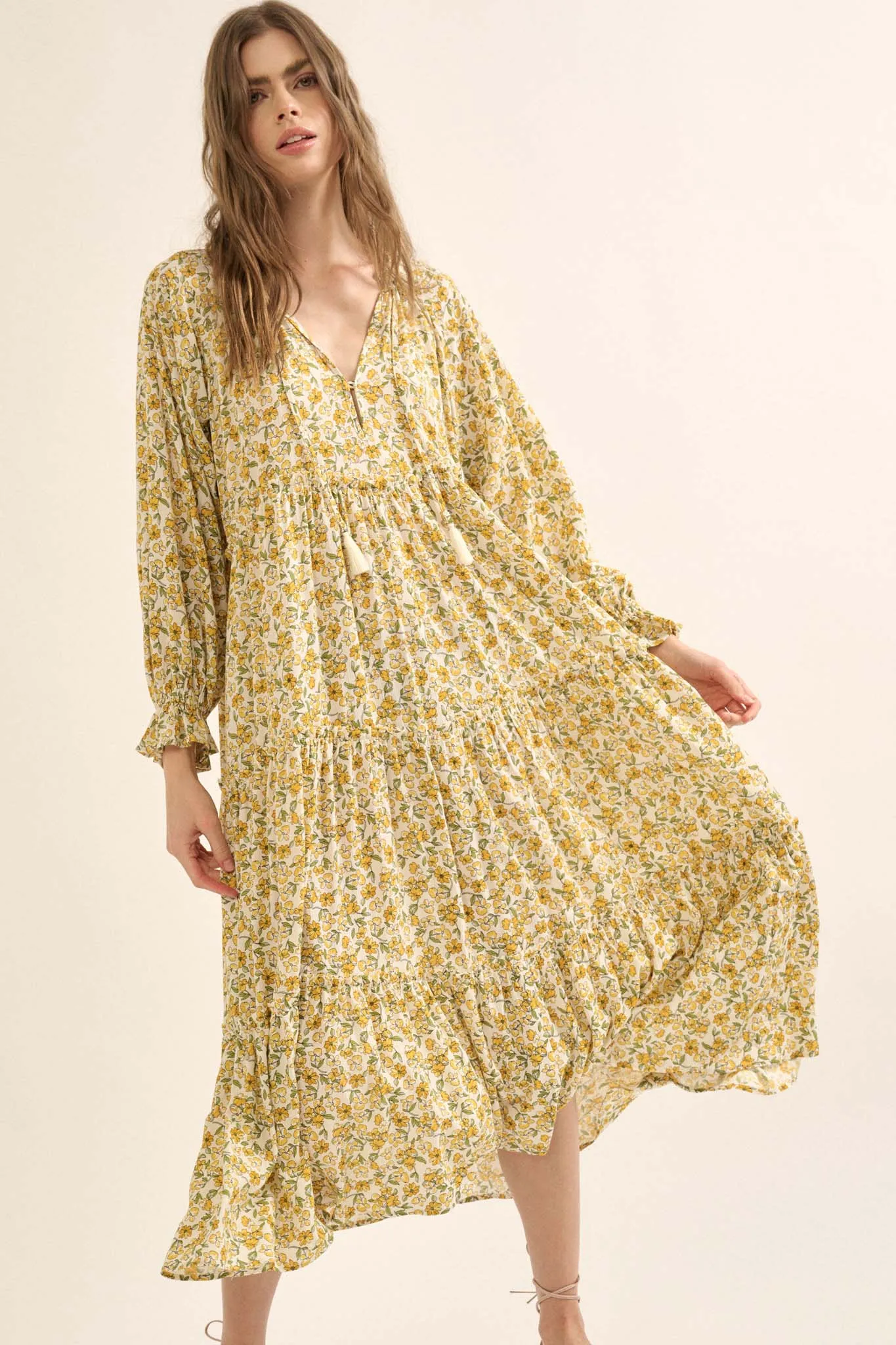 Honeysuckle Rose Floral Midi Prairie Dress