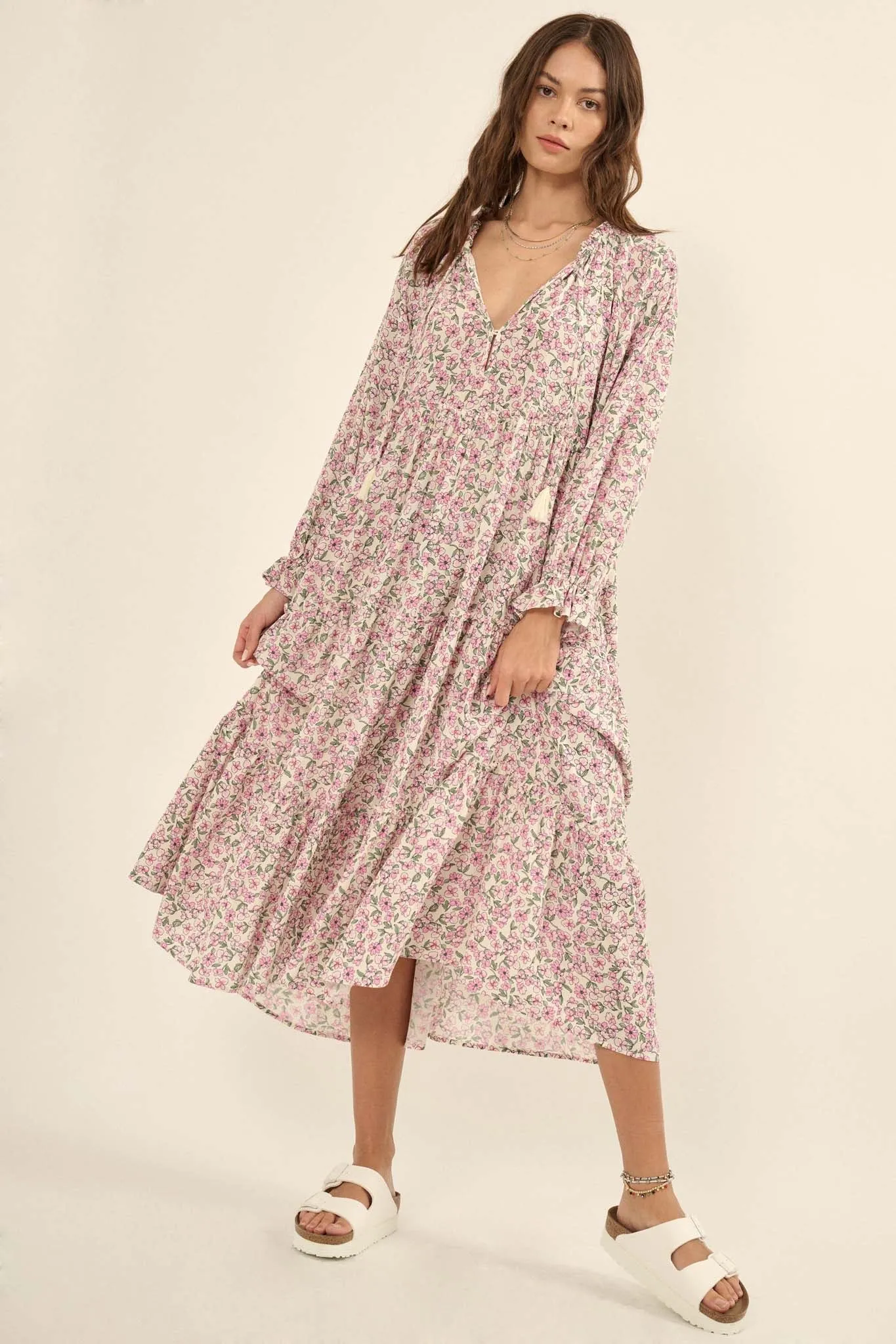 Honeysuckle Rose Floral Midi Prairie Dress