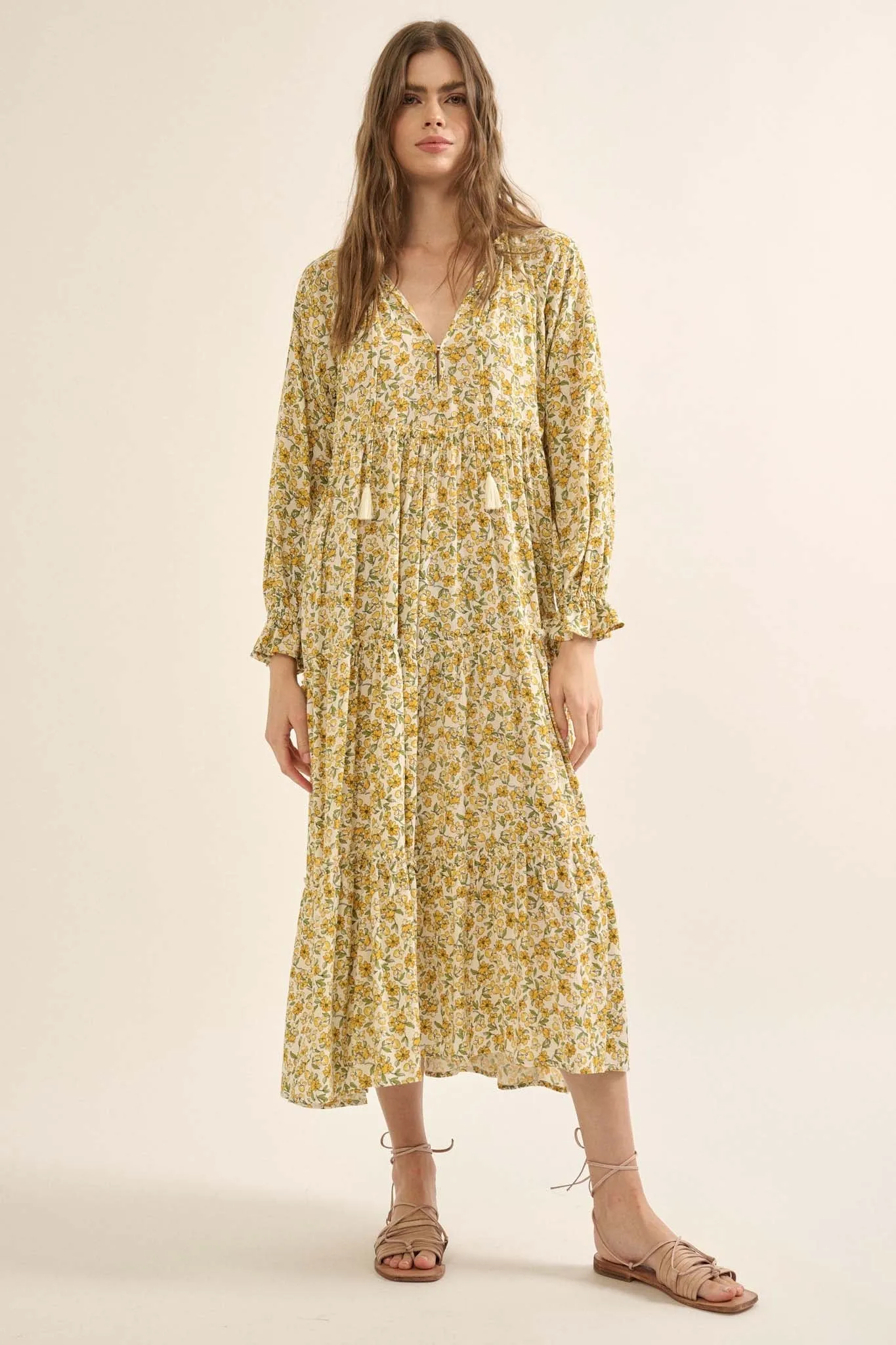 Honeysuckle Rose Floral Midi Prairie Dress