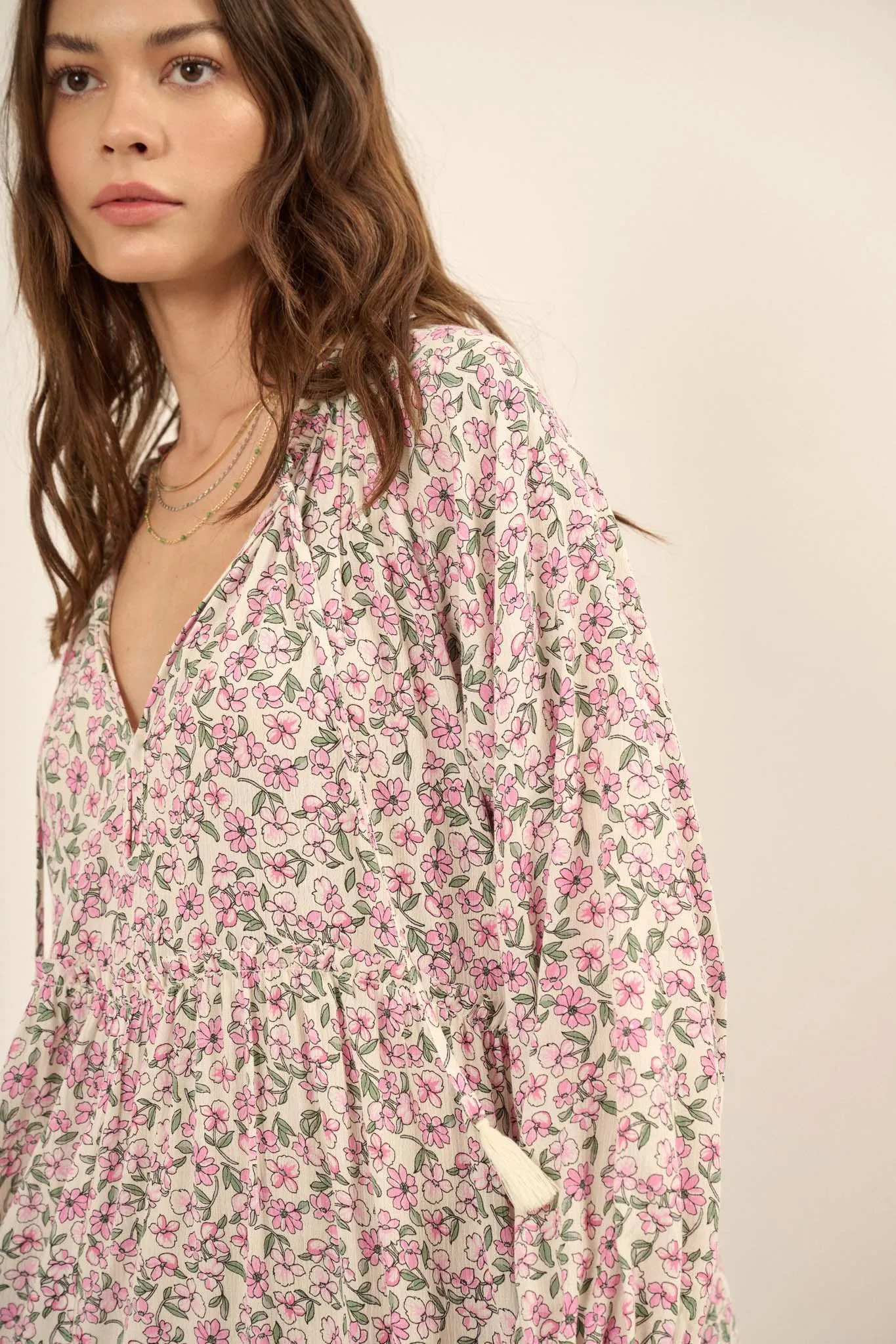 Honeysuckle Rose Floral Midi Prairie Dress