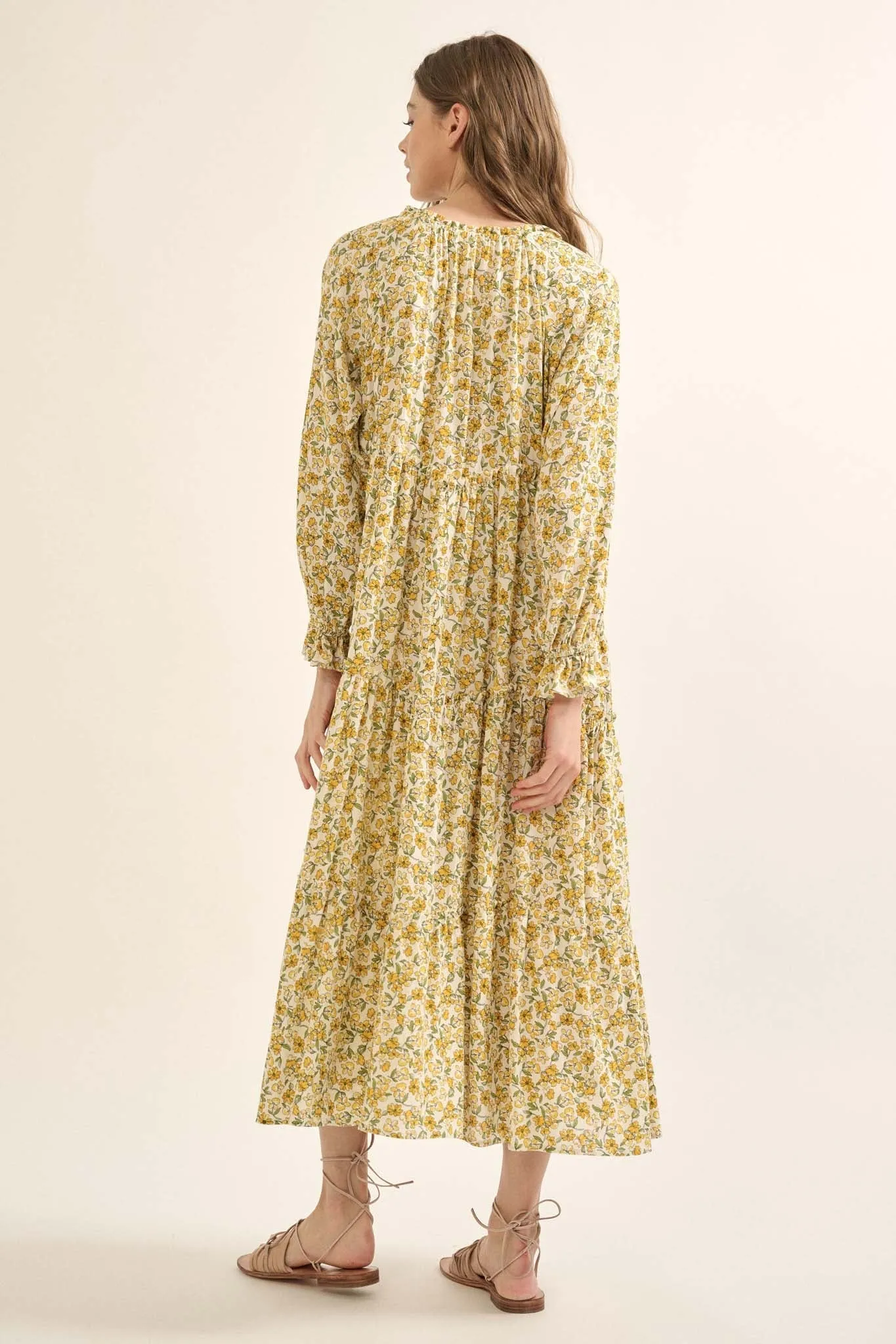 Honeysuckle Rose Floral Midi Prairie Dress