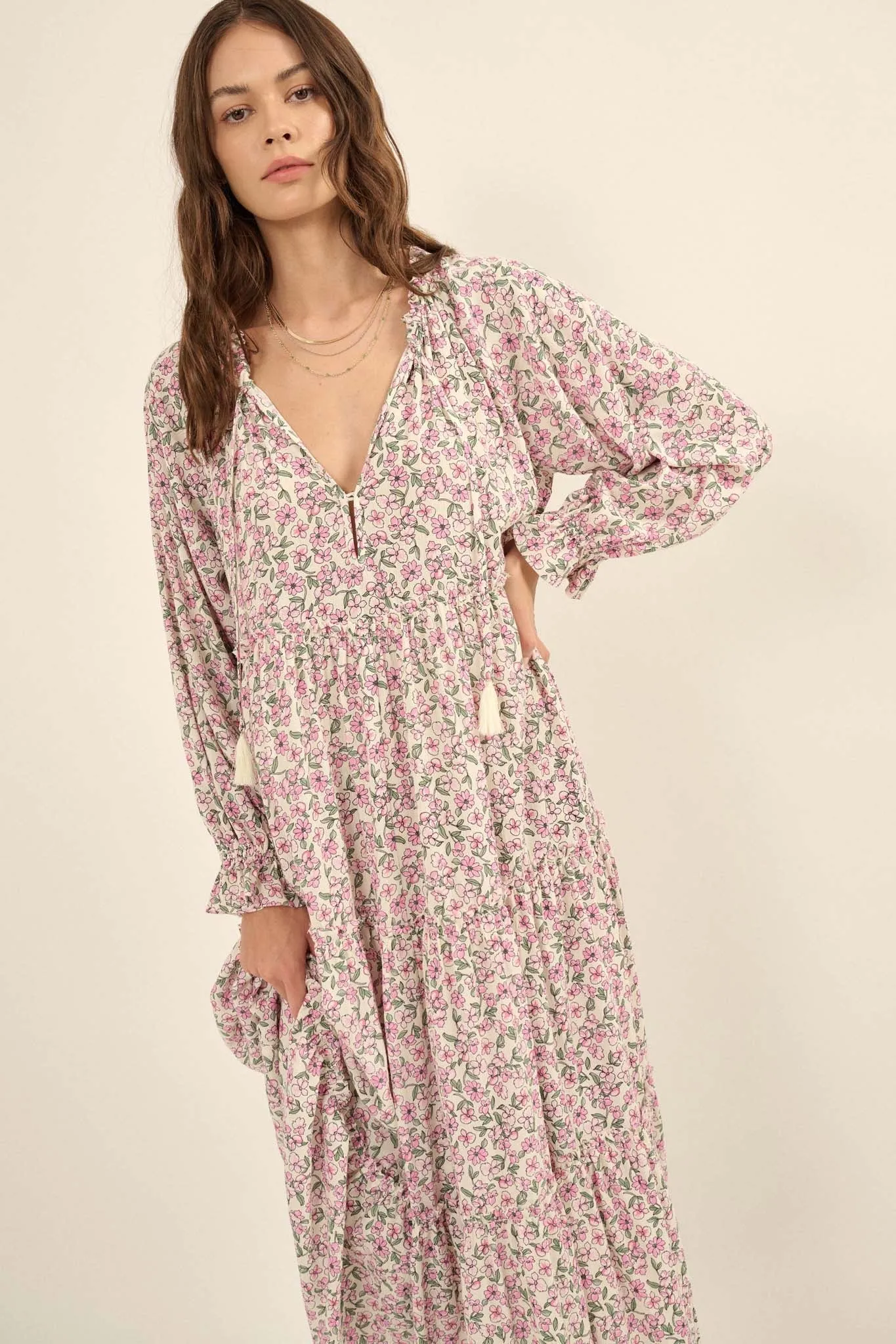 Honeysuckle Rose Floral Midi Prairie Dress