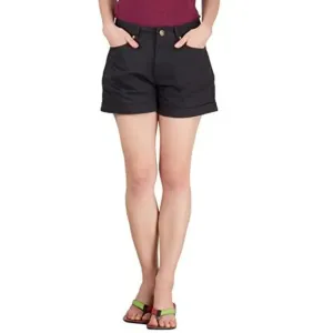 HYPERNATION Black Twill Color Casual Shorts for Women