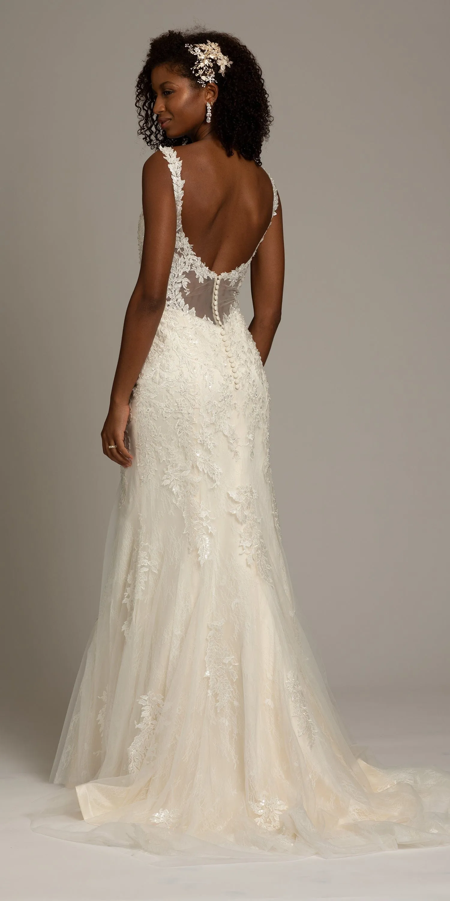 Illusion Scoop Back Embroidered Mermaid Dress