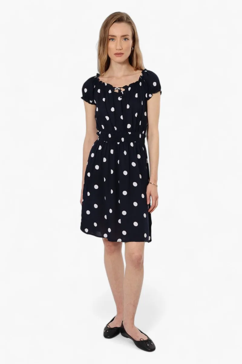 Impress Polka Dot Cap Sleeve Day Dress - Navy