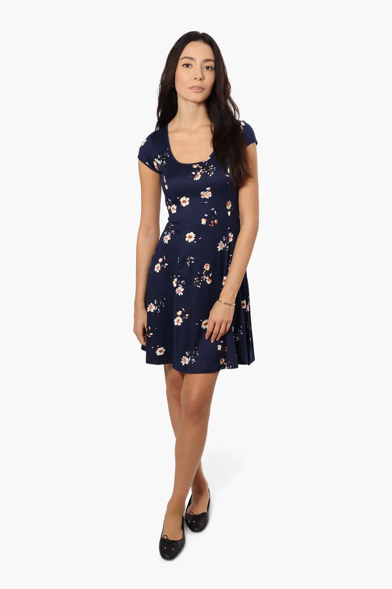 International INC Company Floral Cap Sleeve Day Dress - Navy