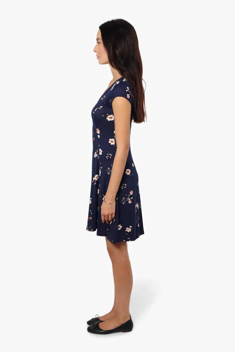 International INC Company Floral Cap Sleeve Day Dress - Navy