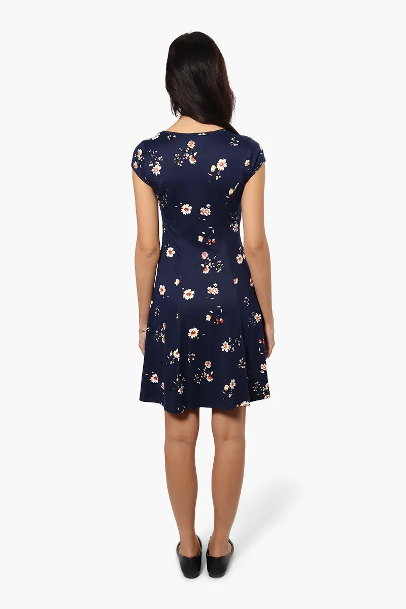 International INC Company Floral Cap Sleeve Day Dress - Navy