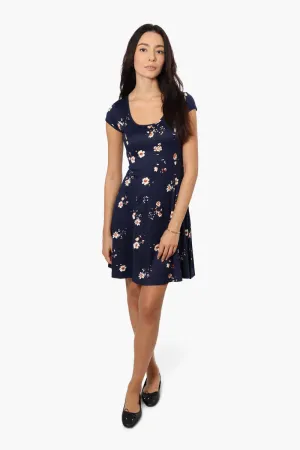 International INC Company Floral Cap Sleeve Day Dress - Navy
