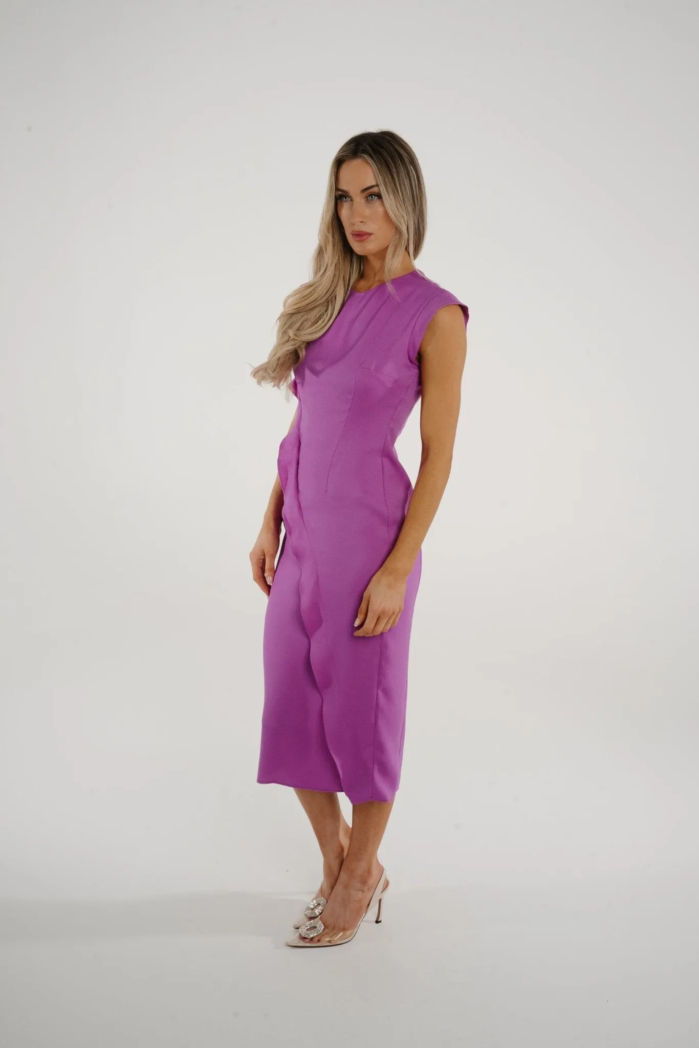 Kayla Ruffle Front Dress In Purple
