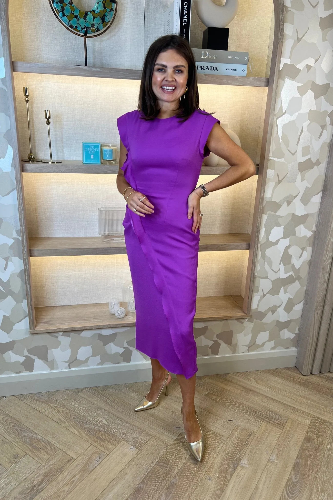 Kayla Ruffle Front Dress In Purple