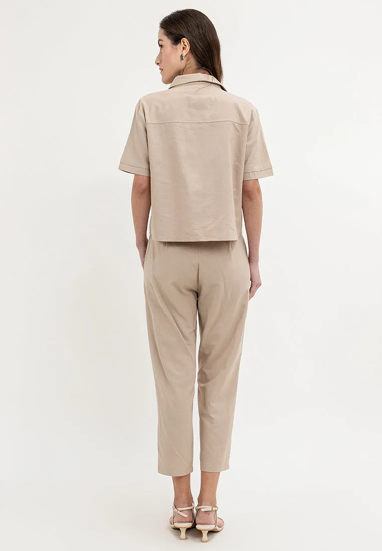 Krizia Cotton Linen Collared Top Blouse and Pants 2 Piece Set Terno