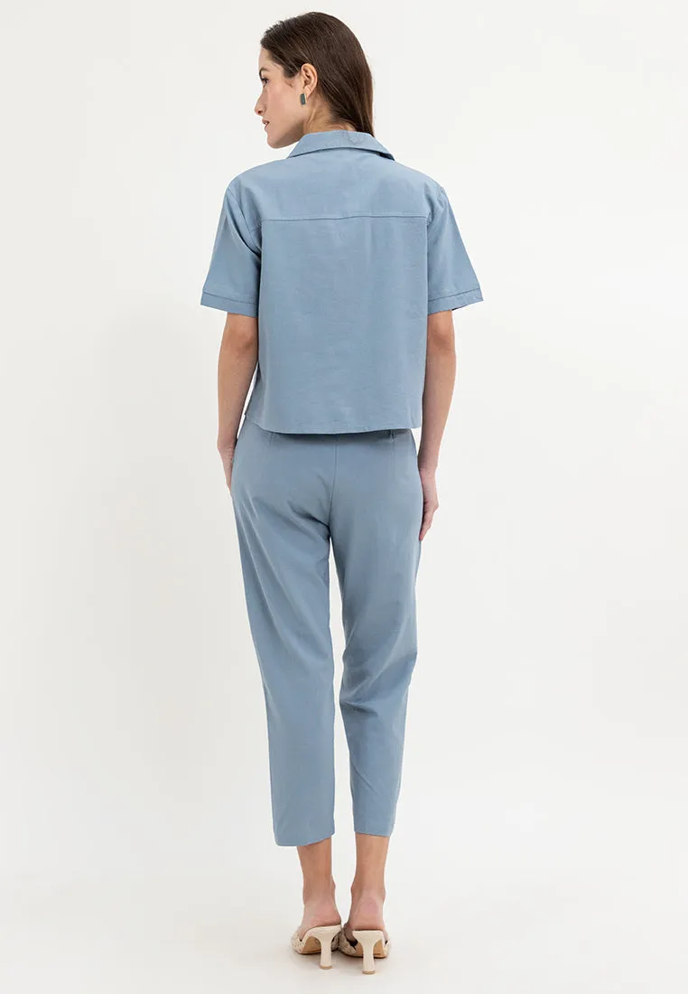 Krizia Cotton Linen Collared Top Blouse and Pants 2 Piece Set Terno