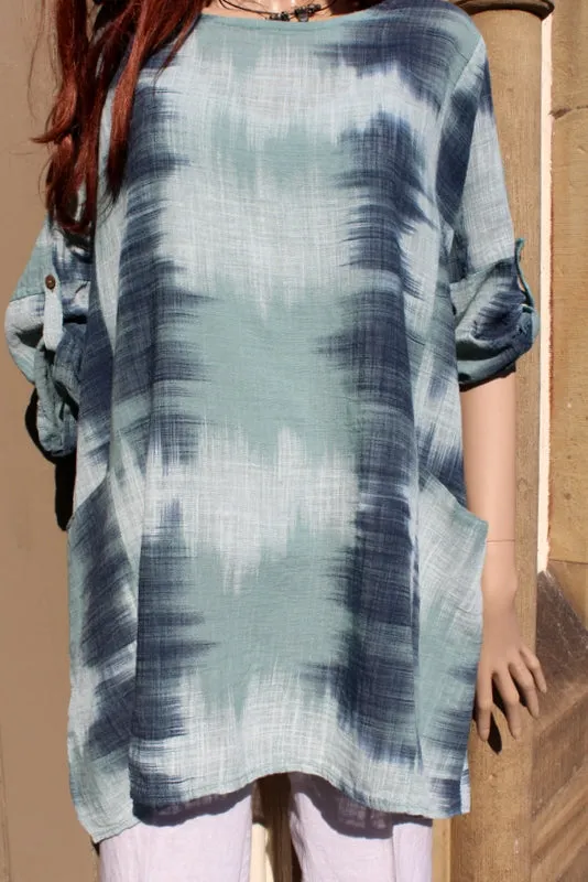 Ladies Ultra-Cool Italian Meshy Cotton Swish-print Pocket Tunic