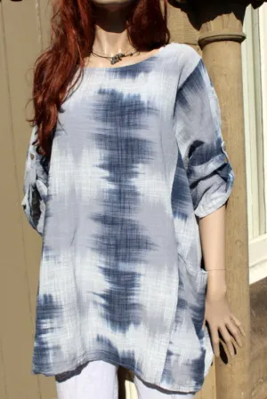 Ladies Ultra-Cool Italian Meshy Cotton Swish-print Pocket Tunic