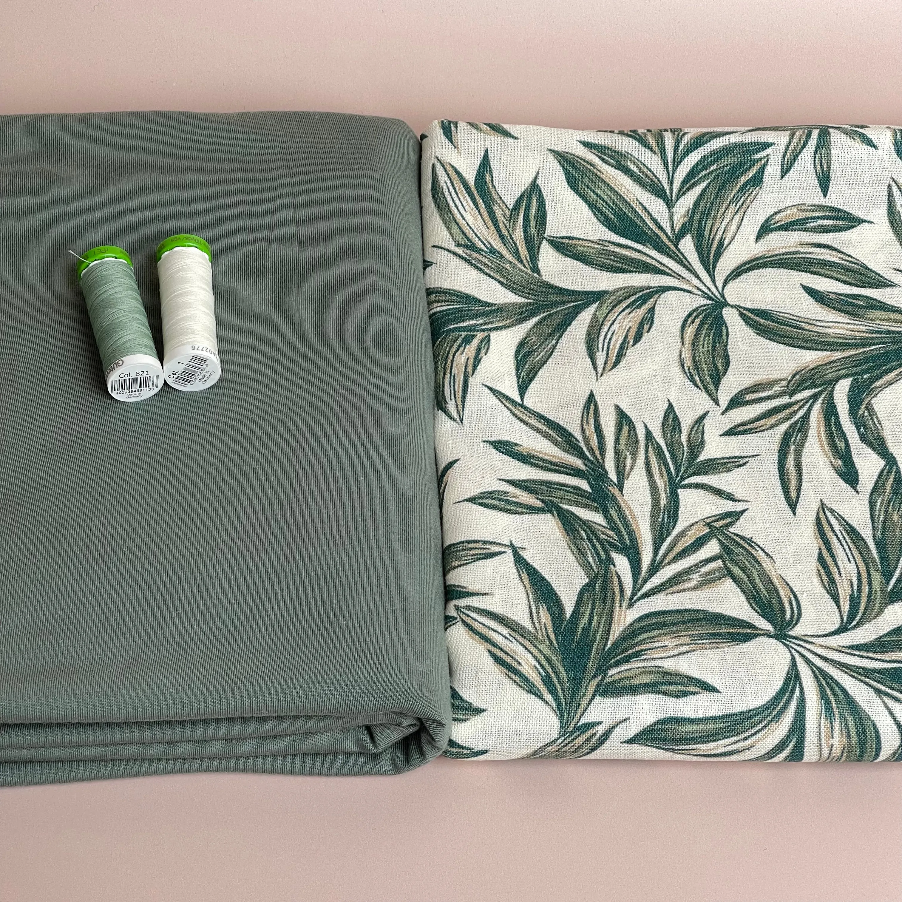 Leaves on Ecru Washed Linen Viscose Blend Fabric