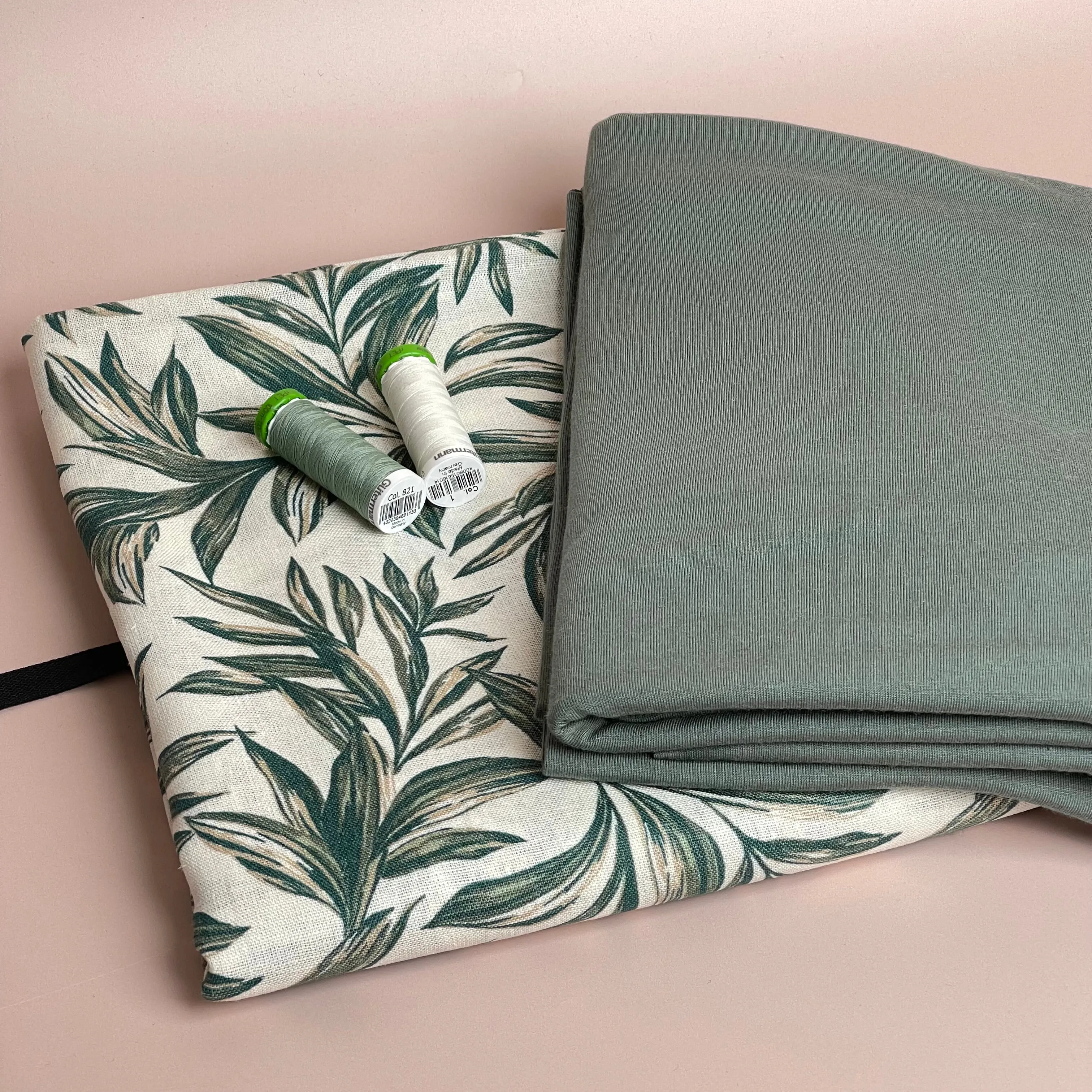 Leaves on Ecru Washed Linen Viscose Blend Fabric