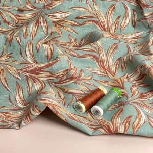 Leaves on Sage Green Washed Linen Viscose Blend Fabric