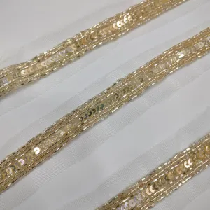 Light Gold Sequins Work Embellished Handwork Trim (Wholesale)
