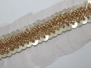 Light Golden Beads and Sequins Handwork Embellished Embroidered Border