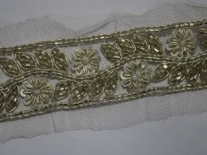 Light Golden Sequins and Cutdana Beads Handwork Embellished Embroidered Border