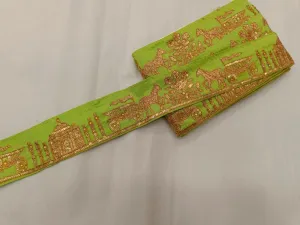 Lime Green & Golden Zari & Sequins Embroidered Border