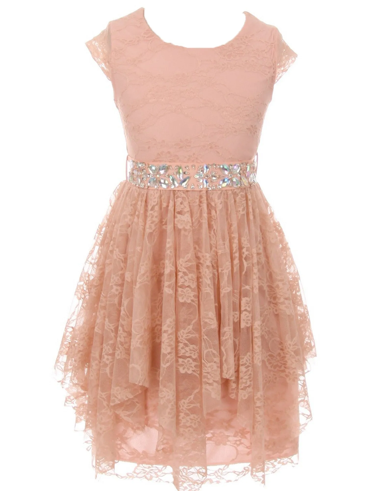Little Girls Blush Lace Cap Sleeved Easter Flower Girl Dress 4-6