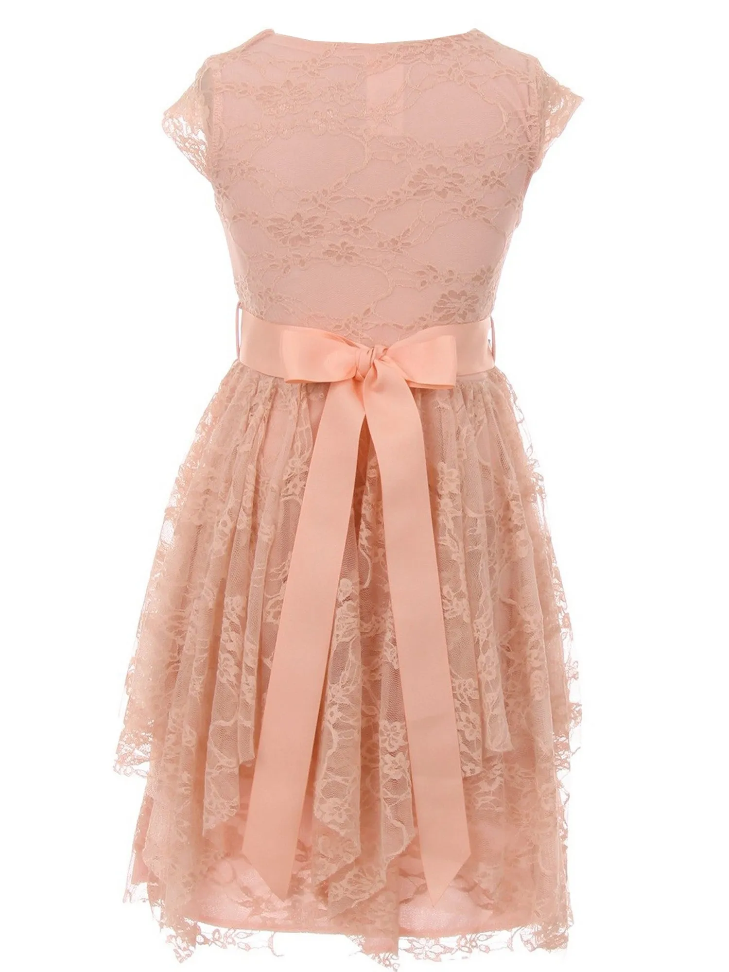 Little Girls Blush Lace Cap Sleeved Easter Flower Girl Dress 4-6