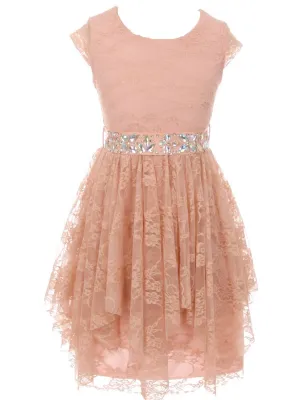 Little Girls Blush Lace Cap Sleeved Easter Flower Girl Dress 4-6