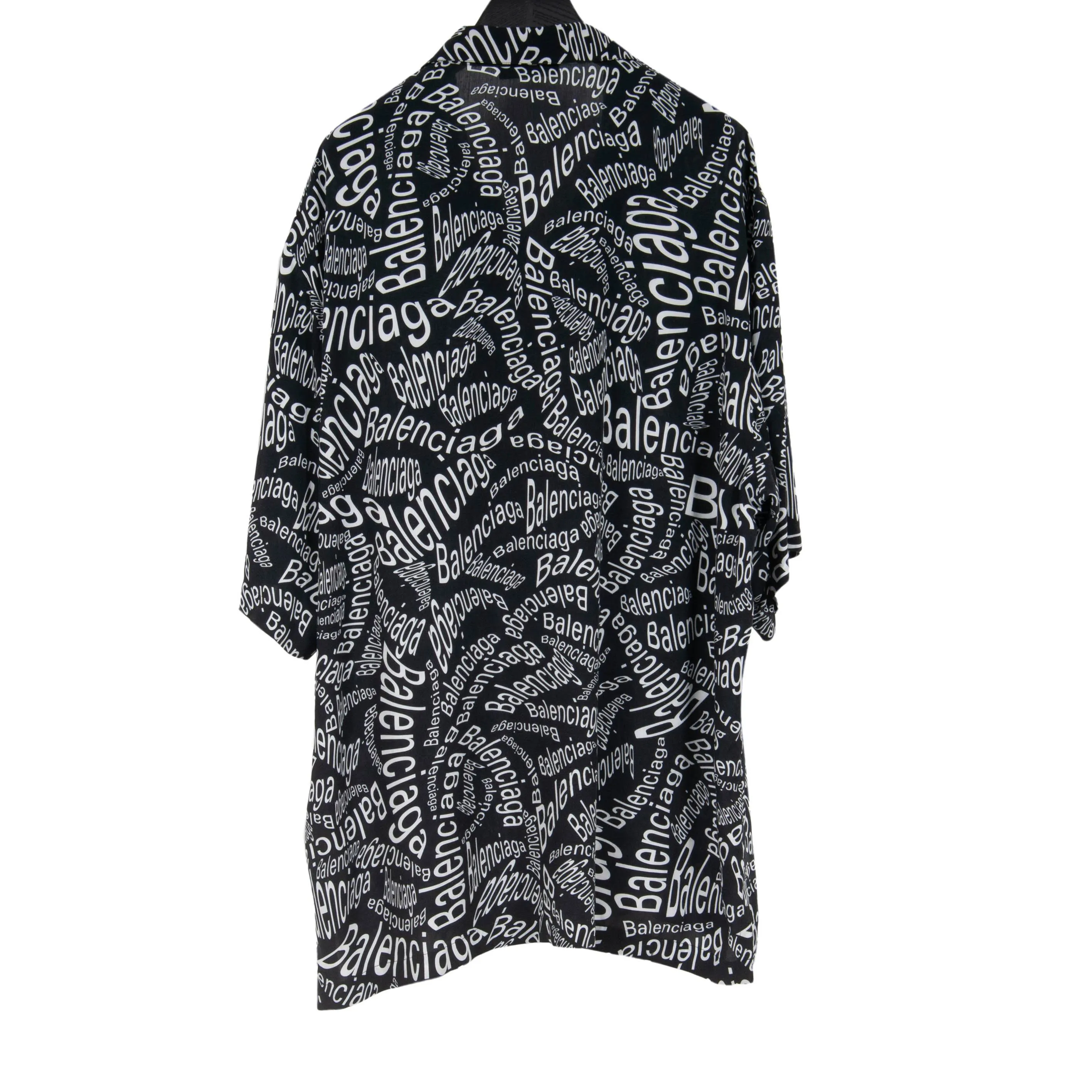Logo Print Short Sleeve Button Down Camp Collar Shirt