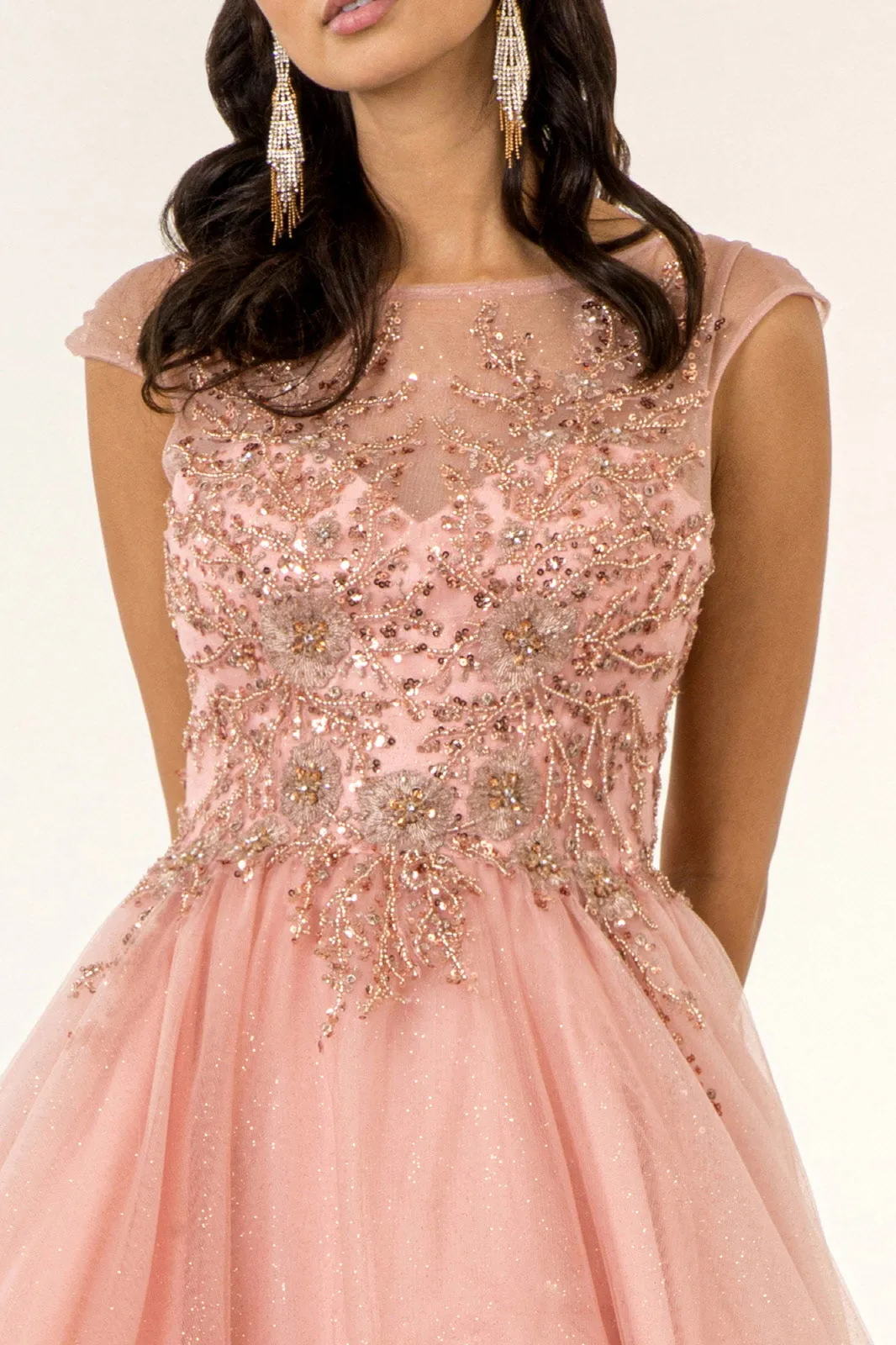 Long Beaded Cap Sleeve Dress by Elizabeth K GL1954
