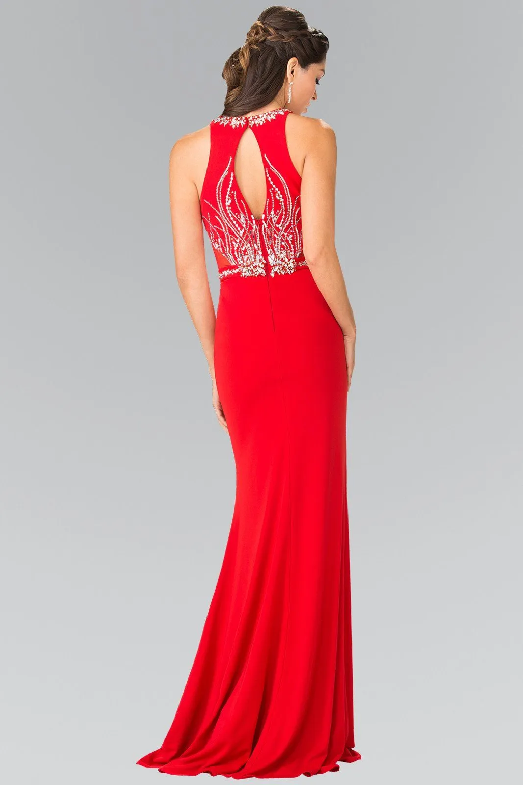 Long Beaded Sleeveless Dress with Sheer Sides by Elizabeth K GL2294