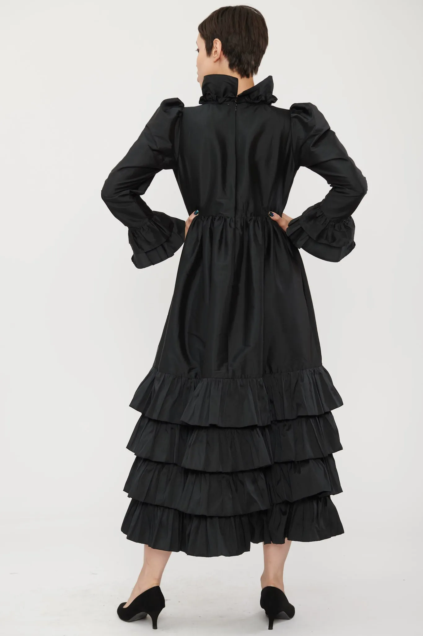 Long Prairie Gown in Black Taffeta