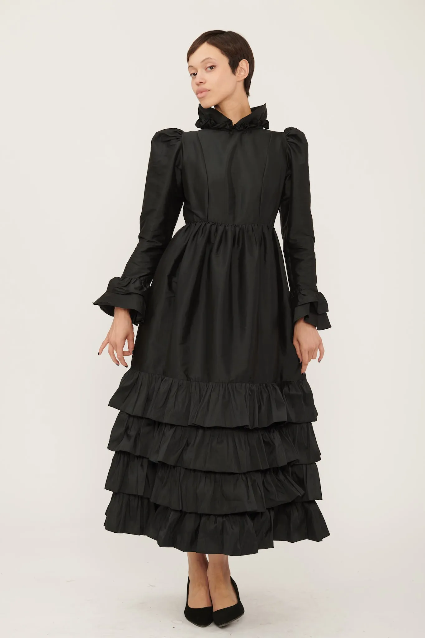 Long Prairie Gown in Black Taffeta