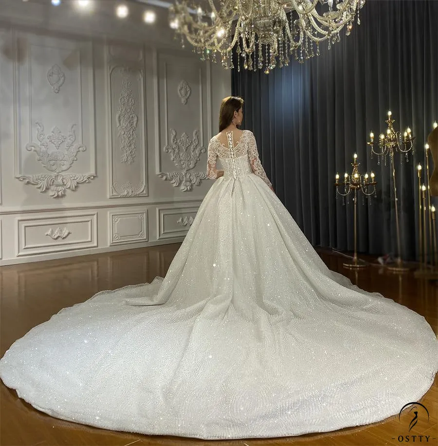 Luxury Embroidered V Neck Long Sleeves Wedding Dresses OS02201
