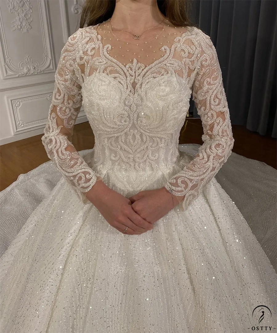 Luxury Embroidered V Neck Long Sleeves Wedding Dresses OS02201
