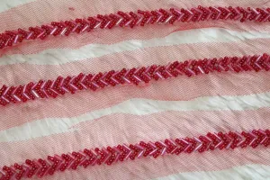 Magenta Pink Embellished Hand Beads Work Embroidered Lace