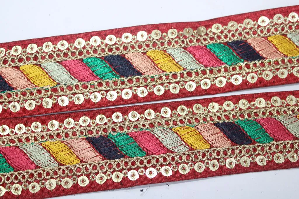Maroon Multicolor Embroidery Work Lace