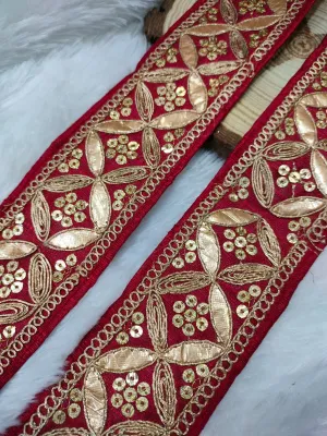 Maroon Zari Thread Work Embroidered Border