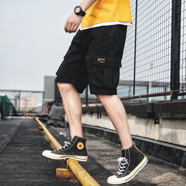 Men Summer Shorts Big Pockets Cargo Shorts High Street Fashion Army Green Military Tactical Shorts Men Loose