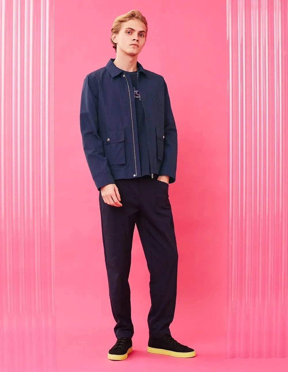 Men Twill Vintage Lapel Zip Up Military Jacket
