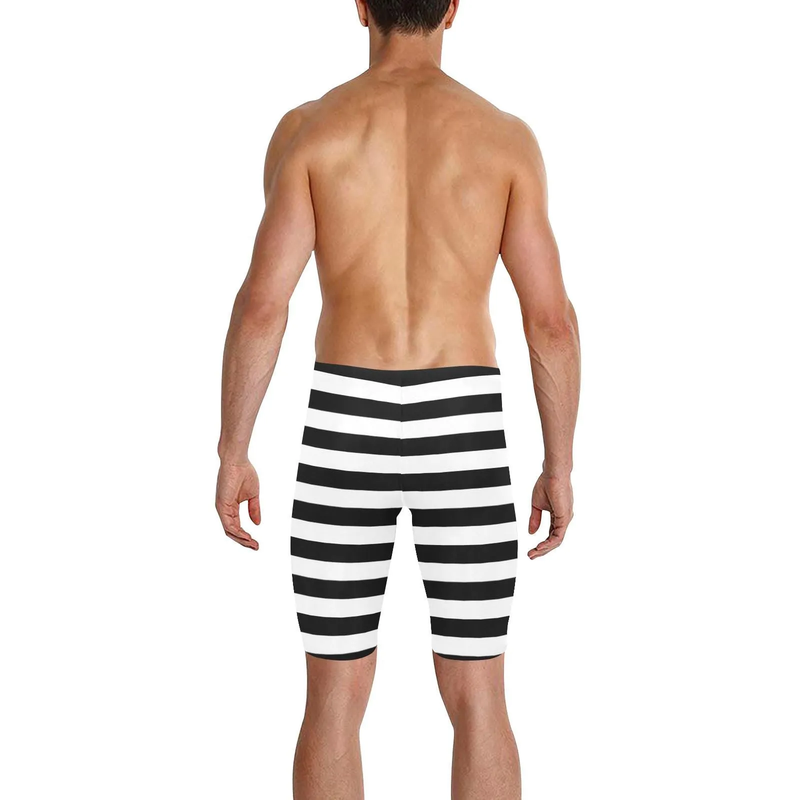 Men's Knee Length Black Stripe Swim Shorts